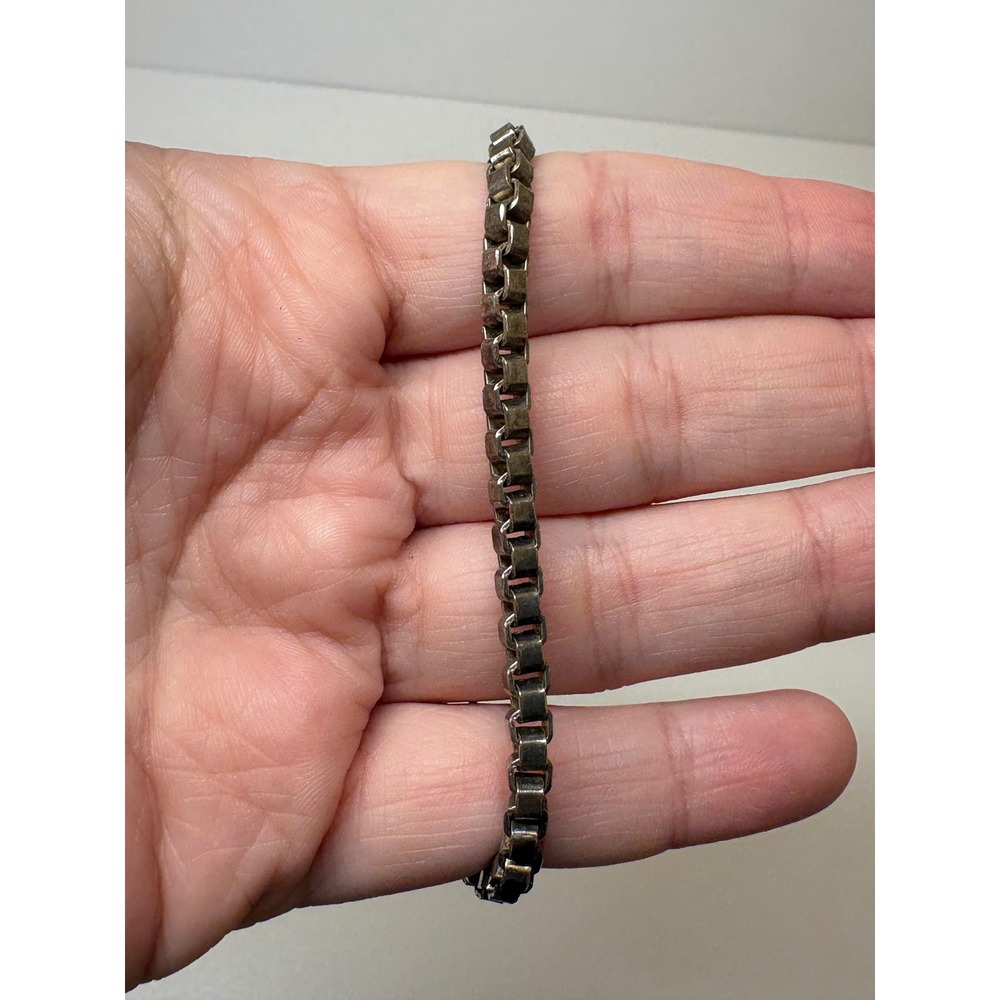 Silver Tone Box Chain Bracelet Square Link Industrial Grunge 6.75 Inch